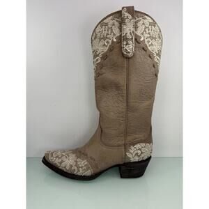 Lane Jeni Lace Western Boots Brown Lace Embroidered Size 7 Snip Toe Cowboy Boho